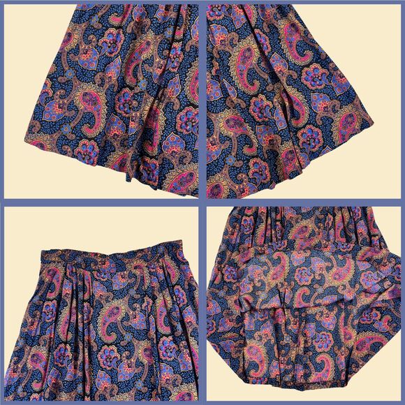 70s/80s paisley skirt, size 24 vintage JP Collection blue & orange rayon skirt - Picture 3 of 8